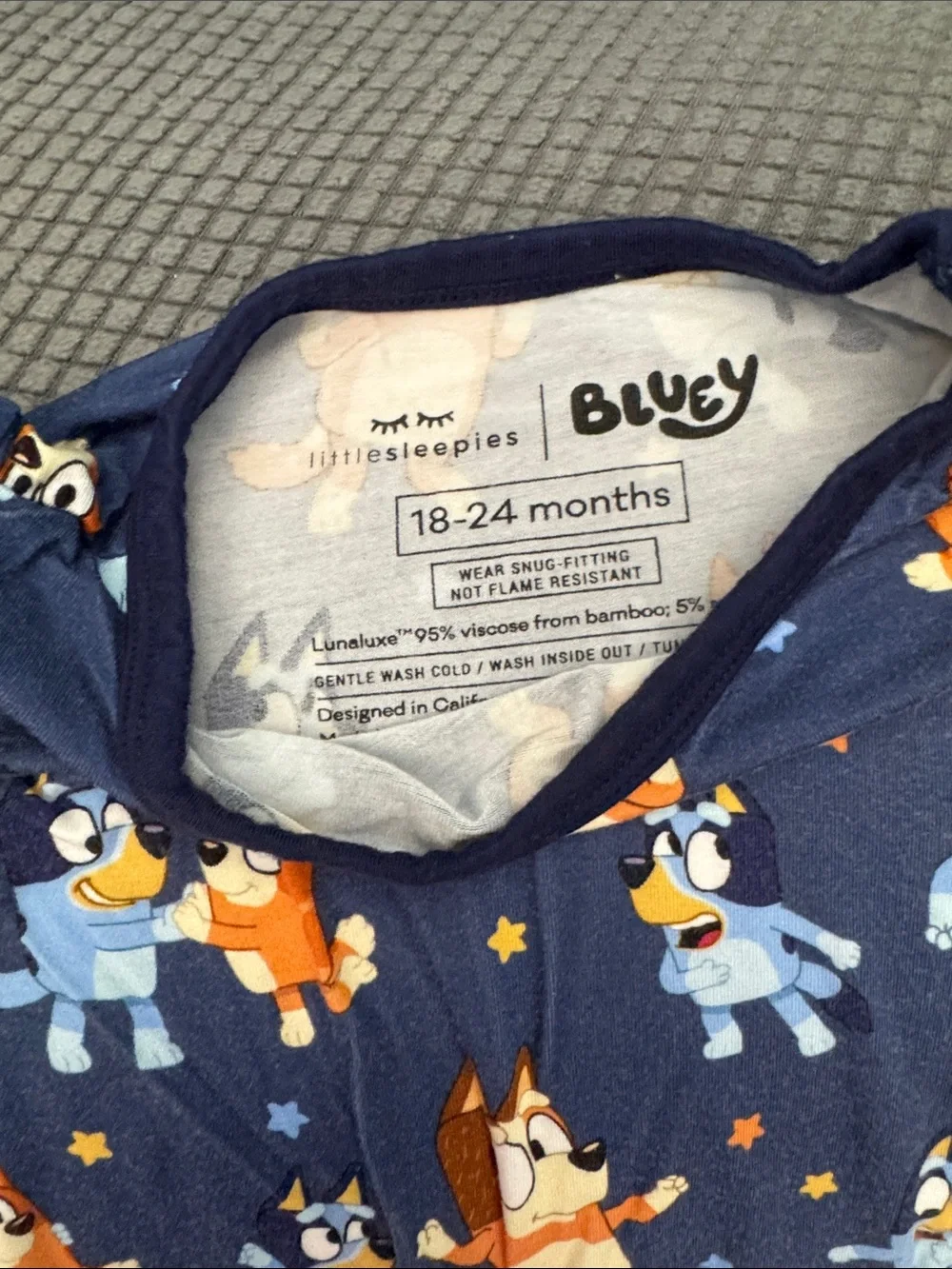Little Sleepies Bluey Pajamas, 18-24 Months, Gently Used Condition.